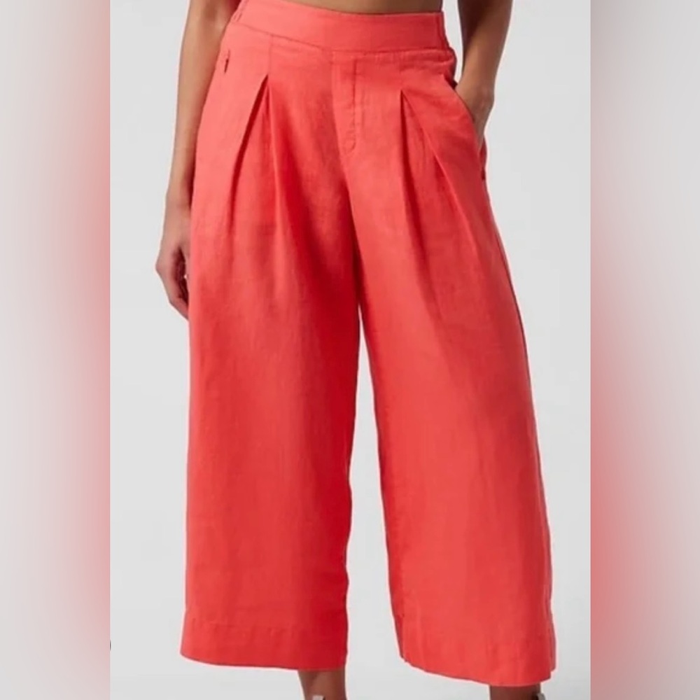 Athleta Playa Linen Wide Crop Pants 8 Coral